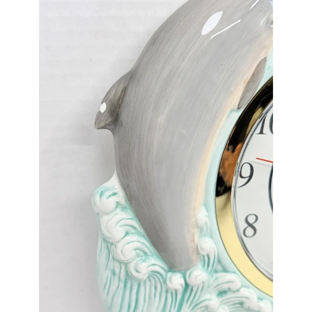 Vintage Dolphin Wall Clock Coastal Beach Nautical Resin‎ Quartz 14.5x13.5